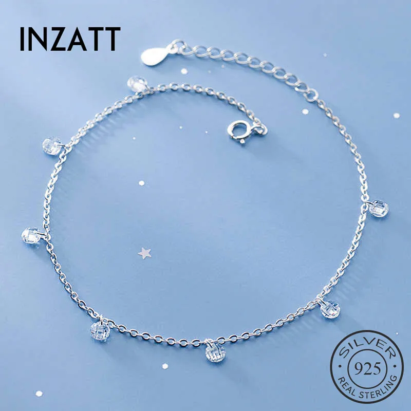 

INZATT Real 925 Sterling Silver Zircon Anklet For Fashion Women Party Cute Fine Jewelry MInimalist Accessories Gift