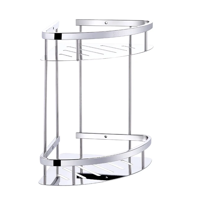 

304 Thick Stainless Steel Tripod Double Layer Bathroom Corner Storage Shelf Bathroom Storage Rack Manufacturers Direct Selling