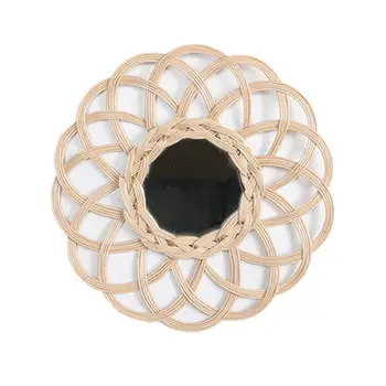 

Wicker Decorative Mirror Nordic Rattan Mirror Hand-made Photography Ornament Bamboo Bathroom Round Wall Hanging Mirror