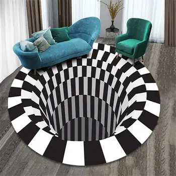 

Alfombra 3D Vortex Carpet Illusion Rug Non-slip Living Room Doormat Table Sofa Floor Black White Grid Mat
