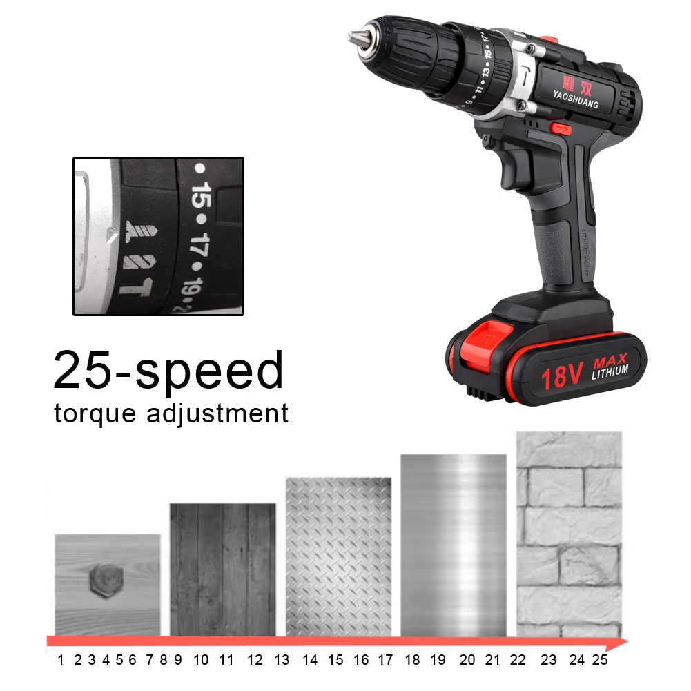 18V 2 Скорость аккумуляторная ударная Ударная дрель Мощность дрель драйверы Мощность Сверла Набор отверток с Пластик чехол