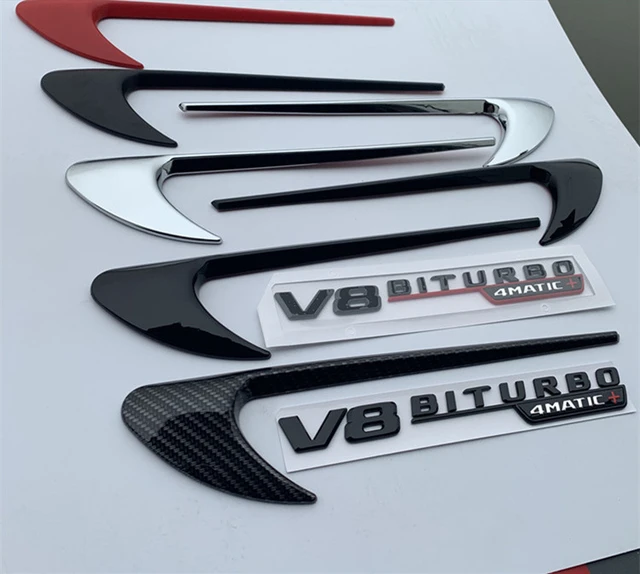 2pcs Vent Fender Trim Emblem Blade Logo V8 BITURBO 4MATIC+ for Mercedes  Benz AMG V8 C200 C300 E300 E400 W213 Car Side Sticker - AliExpress