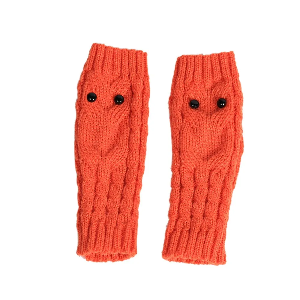 Unisex Winter Gloves Solid Owl Knitted Long Fingerless Gloves Soft Button Warm Gloves Mittens guantes invierno luvas de inverno - Цвет: Orange