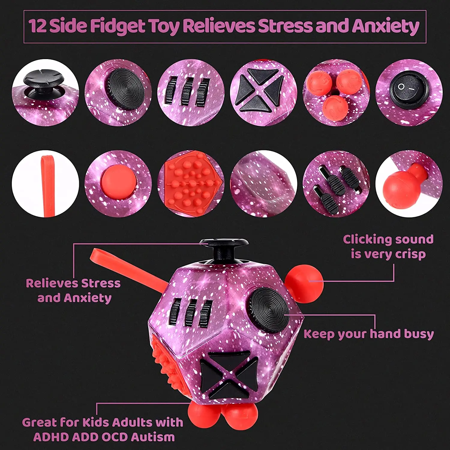 VCOSTORE Dodecagon Fidget Toys Cube - 12 Sided Fidget Toy Depression  Anti,Stress and Anxiety Relax Great Fidget Toys for Adults Kids with  OCD,ADD