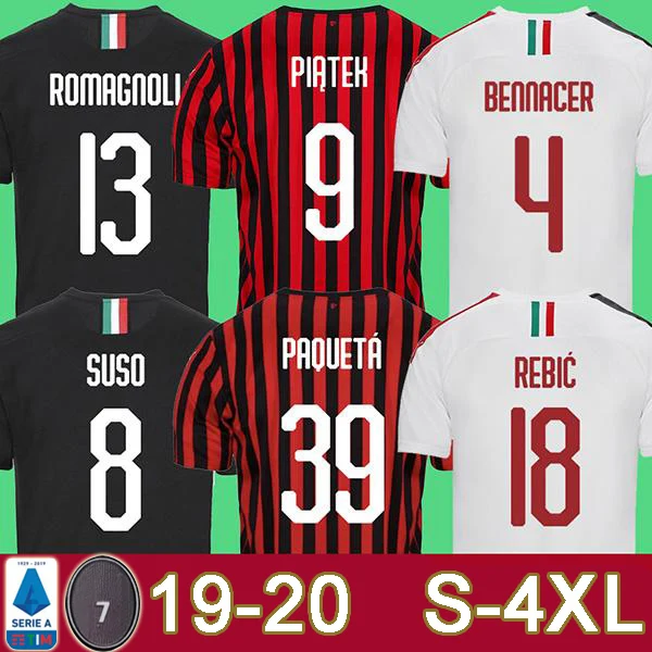 19 20 AC Милан футбол Джерси 2019 2020 PIATEK PAQUETA SUSO CALDARA CUTRONE ROMAGNOL S. CASTILLEJO Футбол рубашка dhl