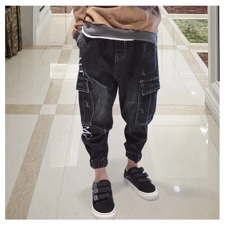 BOY'S Cowboy Bib Overall Spring New Style Fashion Big Boy Jeans Spring And Autumn Children Cargo Trousers Fashion