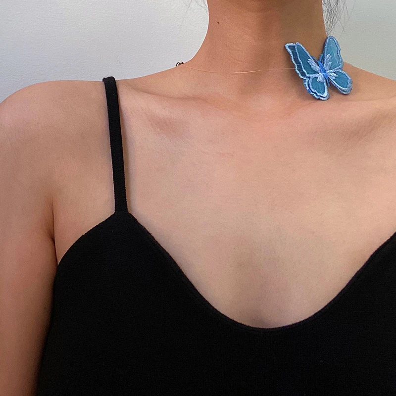 

Vogallery кружевные ожерелья-Чокеры с бабочками для женщин прозрачное сексуальное короткое ожерелье синее коричневое Клубное ювелирное изделие хорошего качества Вечерние