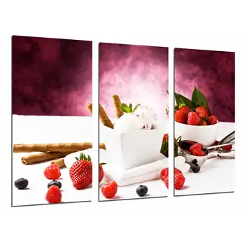 

Decoration Restaurant Hand-made, Ice Cream Strawberries Cinnamon, photo print on wood, modern picture decorative 26985