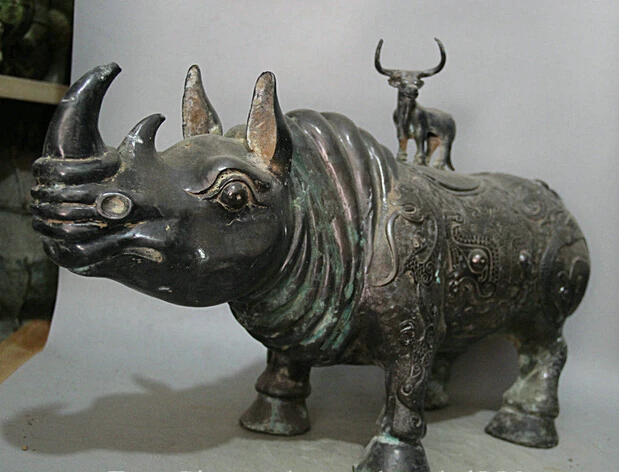 Завод 3" Китай бронзовые народные Животные Дракон бык Oxen Фигурка Носорога горшок, кувшин, посуда