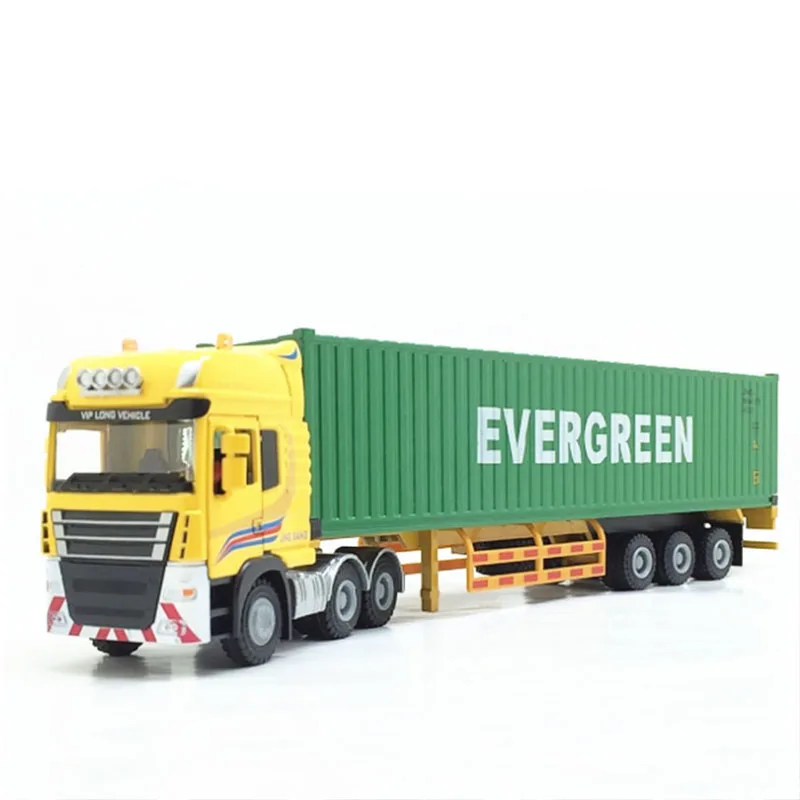 Koop 1 50 Schaal Legering Metalen Truck Trailer Container Truck Hoge Simulatie Diecast Model Techniek Voertuig Speelgoed Collectie Display