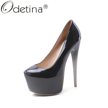 

Odetina Women Ankle Strap Round Toe Platform Slip On Party Shoes Ladies Patent Leather Stiletto Extreme High Heel Wedding Shoes
