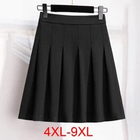 150Kg Plus Size Women's Autumn Loose Pleated A-Line Skirt 4XL 5XL 6XL 7XL 8XL 9XL Solid Elastic Waist Skirt Black
