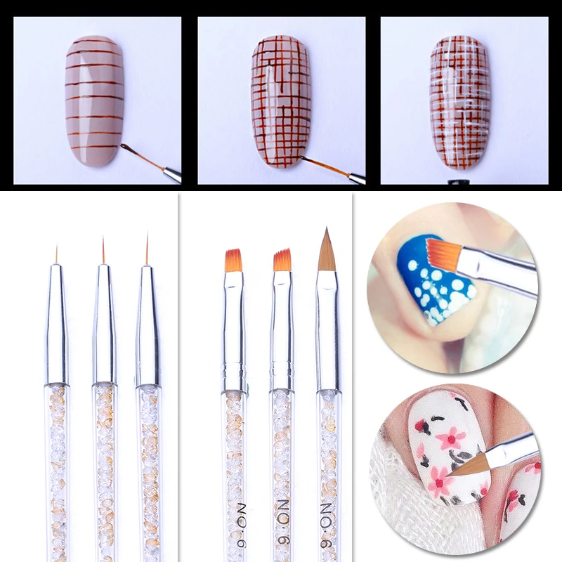 3PCS Manicure Brush Set UV Gel Liner Painting Pen Acrylic Drawing for Nails Rhinestone Handle Nail Art Tool | Красота и здоровье