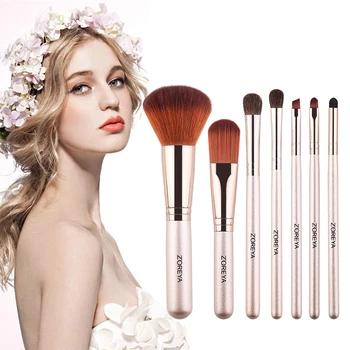 

7pcs Champagne Color Makeup Brush Rayon Portable Makeup Brush Eye Shadow Brush Buckle Bag Makeup Brush Set