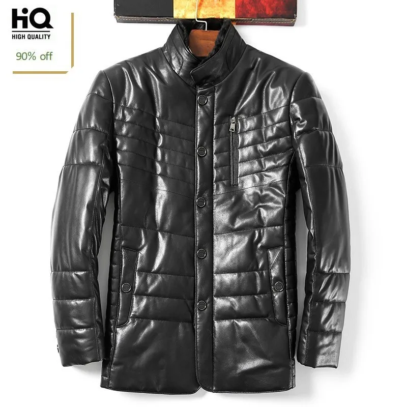 

Genuine Leather Jackets For Men Fashion Black Sheepskin White Duck Down Coats With Mink Fur Collar Winter Thick Warm 2020 New