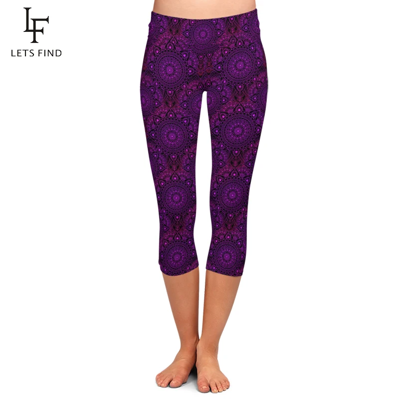 LETSFIND Mandalas Print High Waist Capri Leggings Elasticity Women Digital Printed Leggins Push Up Strength Pants