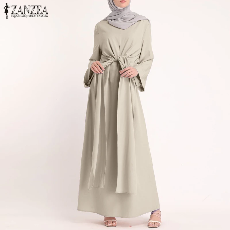 ZANZEA Muslim Dresses Eid Mubarak Kaftan Dubai Abaya Turkey Fashion Hijab Dress Islam Clothing Maxi Sundress For Women Vestidos