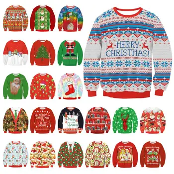 

Unisex Men Women Christmas Sweatshirt Vacation Santa Elf Funny Christmas Fake Hair Jumper Autumn Winter Tops cosplay costume