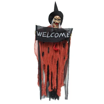 

Halloween Hanging Ghost Voice Electric Skull Skeleton Ghost Welcome Sign Horror Props Haunted House Bar Decoration Escape Horror