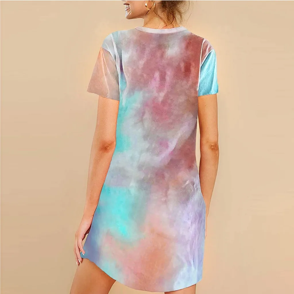Женское платье рубашка с принтом Tie dye Повседневная Свободная ночная коротким