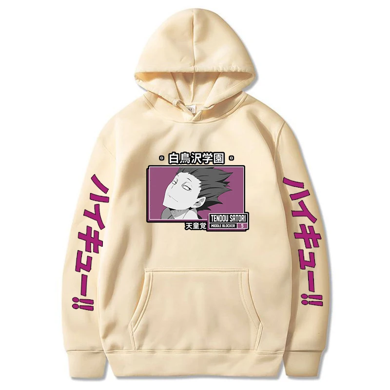 

Fashion Haikyuu Printed Unisex Street Graphics Hip Hop Pullover Hoodie for Boys Satori Tendou Oversized Tops Size XS-4XL