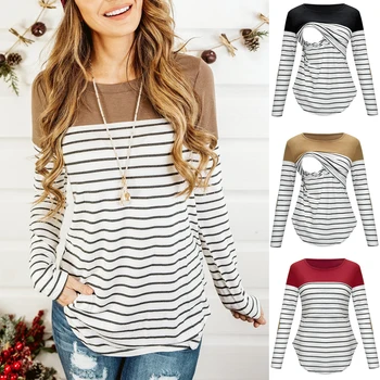 

Casual Womens Pregnant Maternity Clothes Nursing Tops Breastfeeding T-Shirt Pregnancy Maternity Breastfeeding Nursing Striped