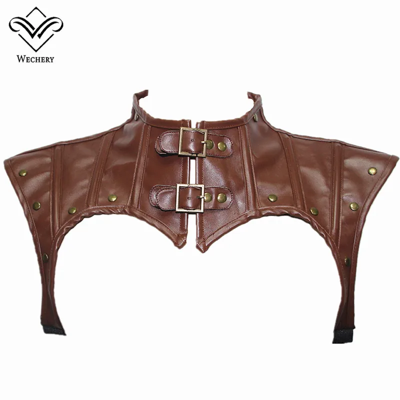 Cheap Wechery Steampunk Accessories Women Leather Corset Crop Tops Punk Gothic Style Retro Custom Plus Size S 2XL Black Brown