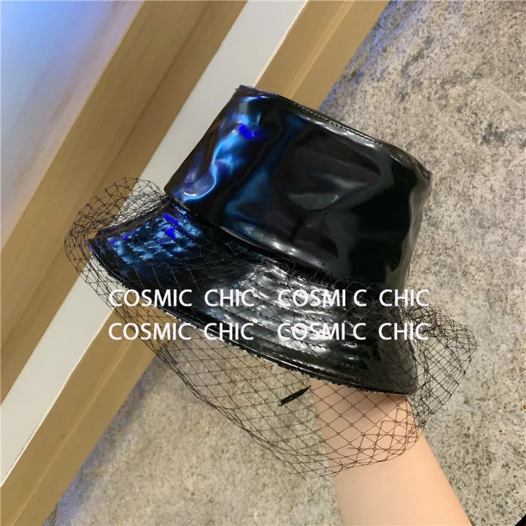 Cosmicchic, осенне-зимняя женская черная кожаная Панама, шапка в рыбацком стиле с надписью внутри, подиумная дизайнерская сетчатая Панама, Мужская кепка