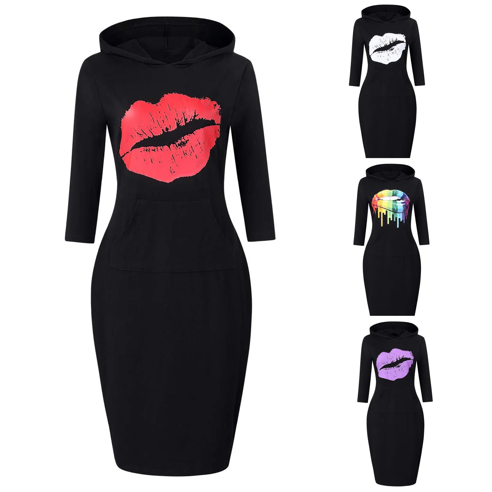 Vestidos con capucha para mujer, sudaderas largas de retales, vestidos informales de talla grande, Otoño e Invierno