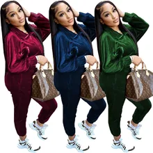

Velvet Tracksuit Women Two-piece Set Zipper Up Sweashirt + Bodycon Sweatpants Drawstring Sports Jogger High Waist 2 Piece Suit