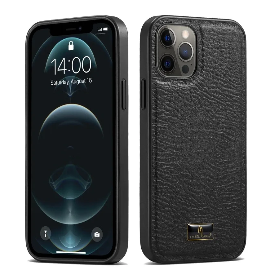 Premium Luxury Leather Case with Metal Logo - High Quality Back Cover
