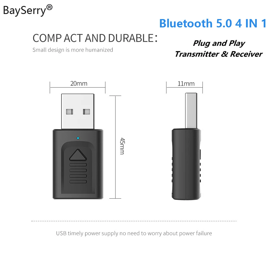BaySerry Bluetooth 5,0 беспроводной адаптер аудио приемник передатчик 4в1 Мини 3,5 мм разъем AUX USB стерео музыка для ТВ автомобиля ПК ноутбука