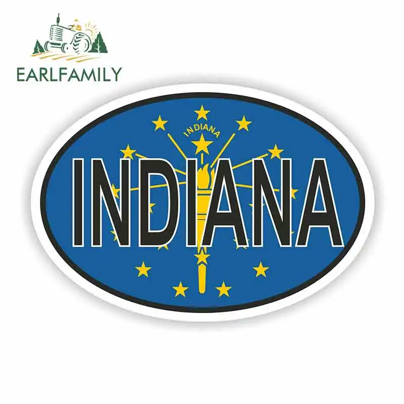 

EARLFAMILY 13cm x 9.1cm for Indiana State Oval with Flag Logo Car Sticker Vinyl JDM Bumper Trunk Truck Graphics Waterproof Anime
