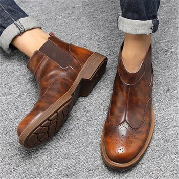 

Luxury Brand Men Chelsea Boots Genuine Leather Ankle Boots for Men Casual Shoes Autumn Winter Fashion Men Boots