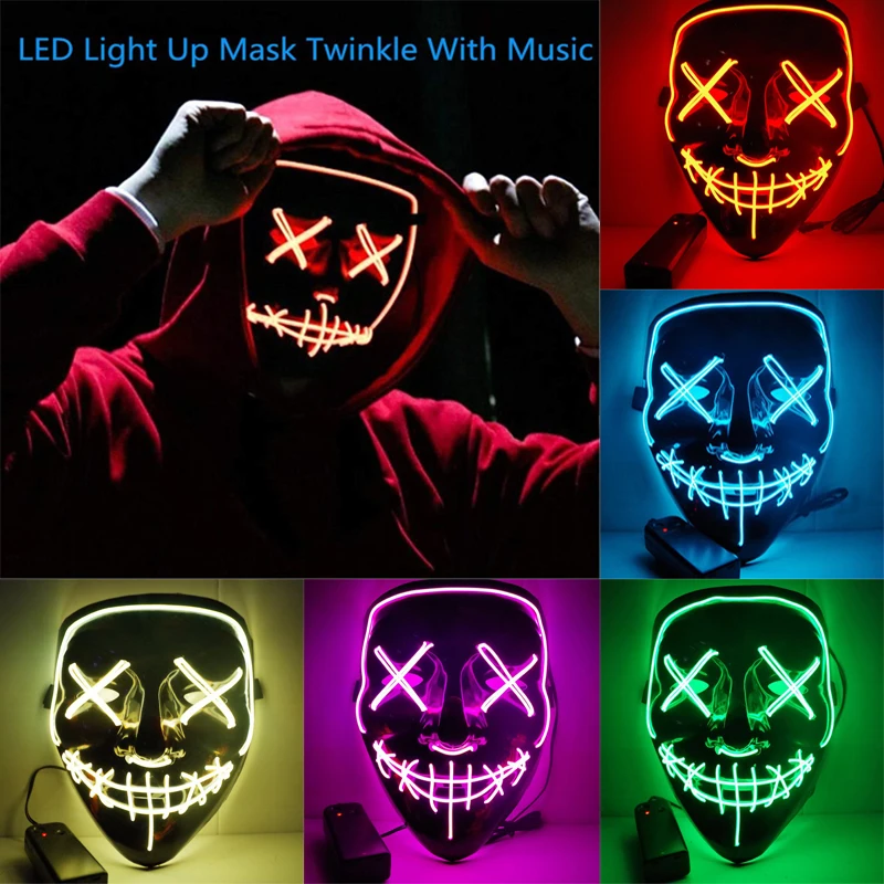 Halloween Mask LED Light Up Mask for Halloween Festival Cosplay Halloween Costume Party Decorations Blue