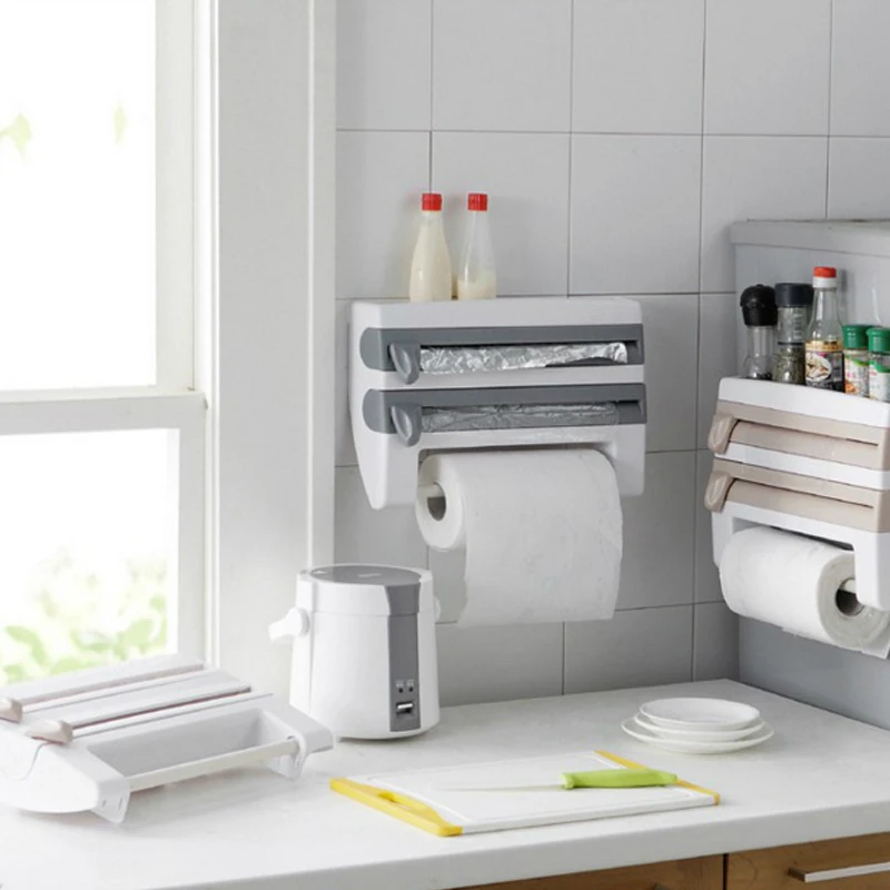 

Kitchen Storage Rack Hanger Cling Film Sauce Bottle Wall Roll Paper Towel Hanging Holder Multifunction Rack Paper Aluminium 2019