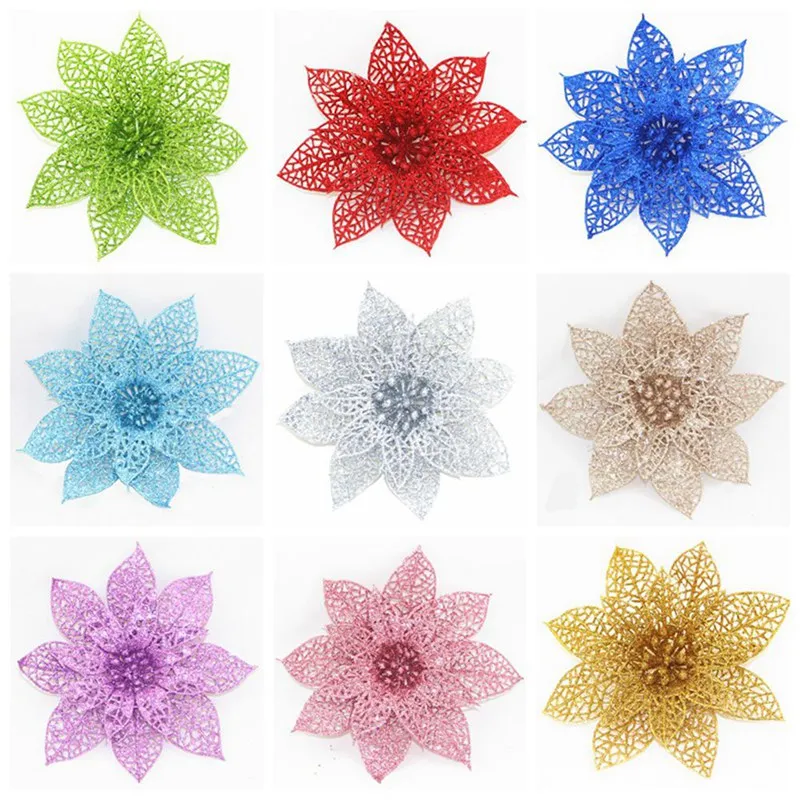 

10pcs 8/10/15CM Artificial Hollow Flowers Beautiful Ornament Hanging on The Christmas Tree Wedding Christmas Decorations