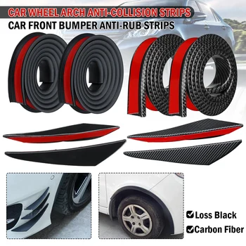 

Universal Pair 29cm Front Bumper Protector Strip + 1.5Mx3.8cm Rubber Car Mudguard Trim Wheel Arch Protection Moldings