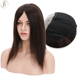 TESS Natural Hair Wig 2.5x10.5cm Machine-made And Silk Base Front 100% Human Hair Wigs 16inches Dark Brown 130% 170g Women Wig
