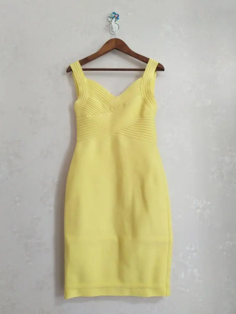 Yellow Women's Bandage Dress New Arrivals Sexy V Neck Sleeveless Backless Vestidos Sheath Summer Night Out Party Dress Club