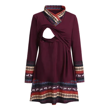 

Fashion women's explosion models multi-function mother breastfeeding long-sleeved color matching fashion digital printing T-shir