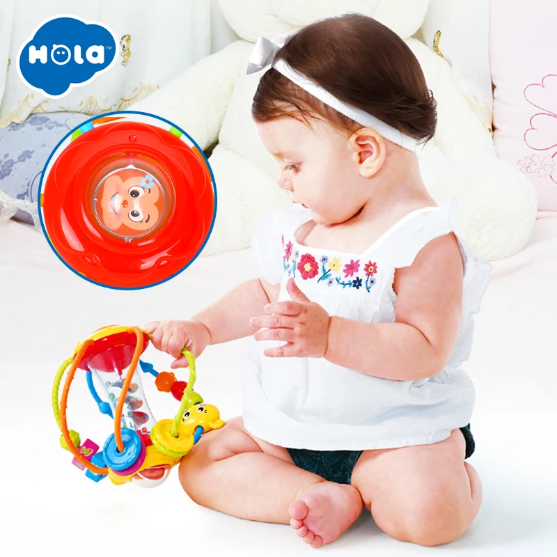 

HOLA TOYS 929 Clack and Slide Activity Ball Baby Rattles Educational Toys for Babies Grasping Ball Puzzle Multifunction Ball