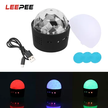 

LEEPEE USB Car Ambient Light RGB LED Stage Lights DJ Party Lights Sound Activated Rotating Ball Car Interior Atmosphere Lamp