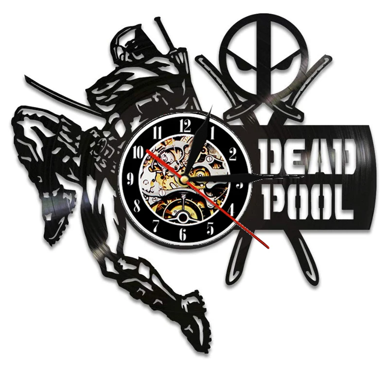 Vintage Vinyl Record Wall Clock Modern Design Deadpool Marvel Comics Hanging Watch Vinyl Wall Clocks Home Decor Gifts for Men