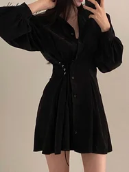 Macheda vestido holgado de manga acampanada para mujer, prenda con una sola botonadura y cintura lateral, ceñido a la cintura, ideal para vacaciones de Navidad, Primavera, 2022