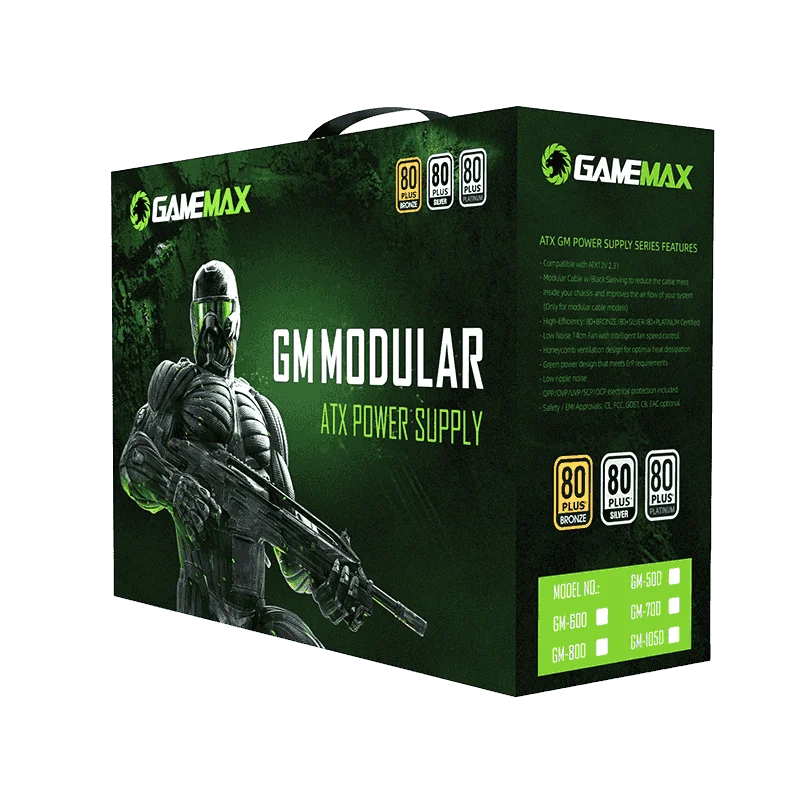 Gamemax 800 Вт блок питания полумодульный 80 плюс Бронзовый PSU PFC тихий вентилятор ATX