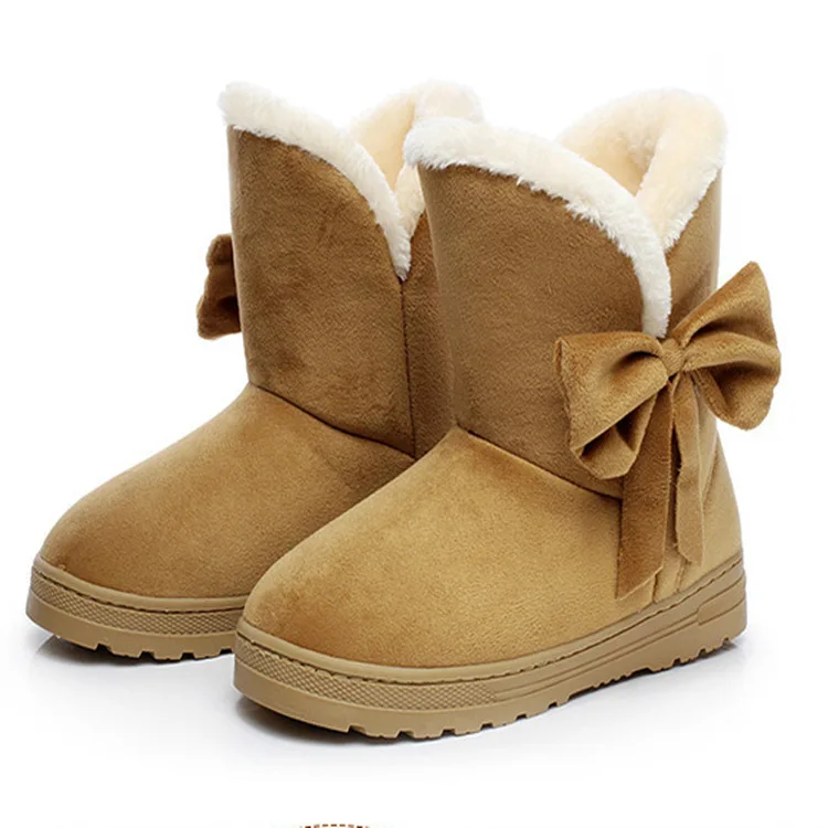 

Winter Snow Boots Faux Suede Slip-On Ankle Boots for Women Platform Boots Comfortable Non-slip Slip-On Snow Boots Beige Fashion