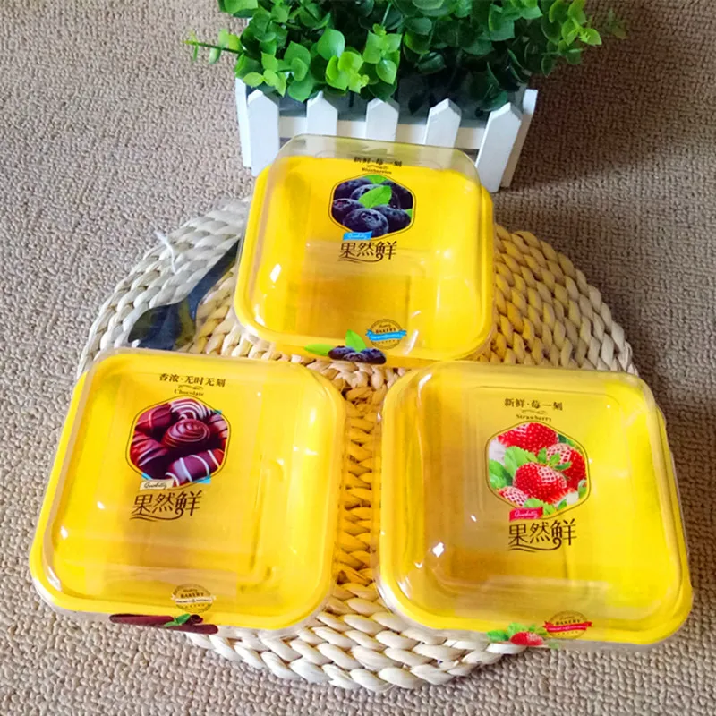 50pcs Disposable plastic square fruit cream cheese mousse cake salad handmade DIY baking packaging box with transparent covers