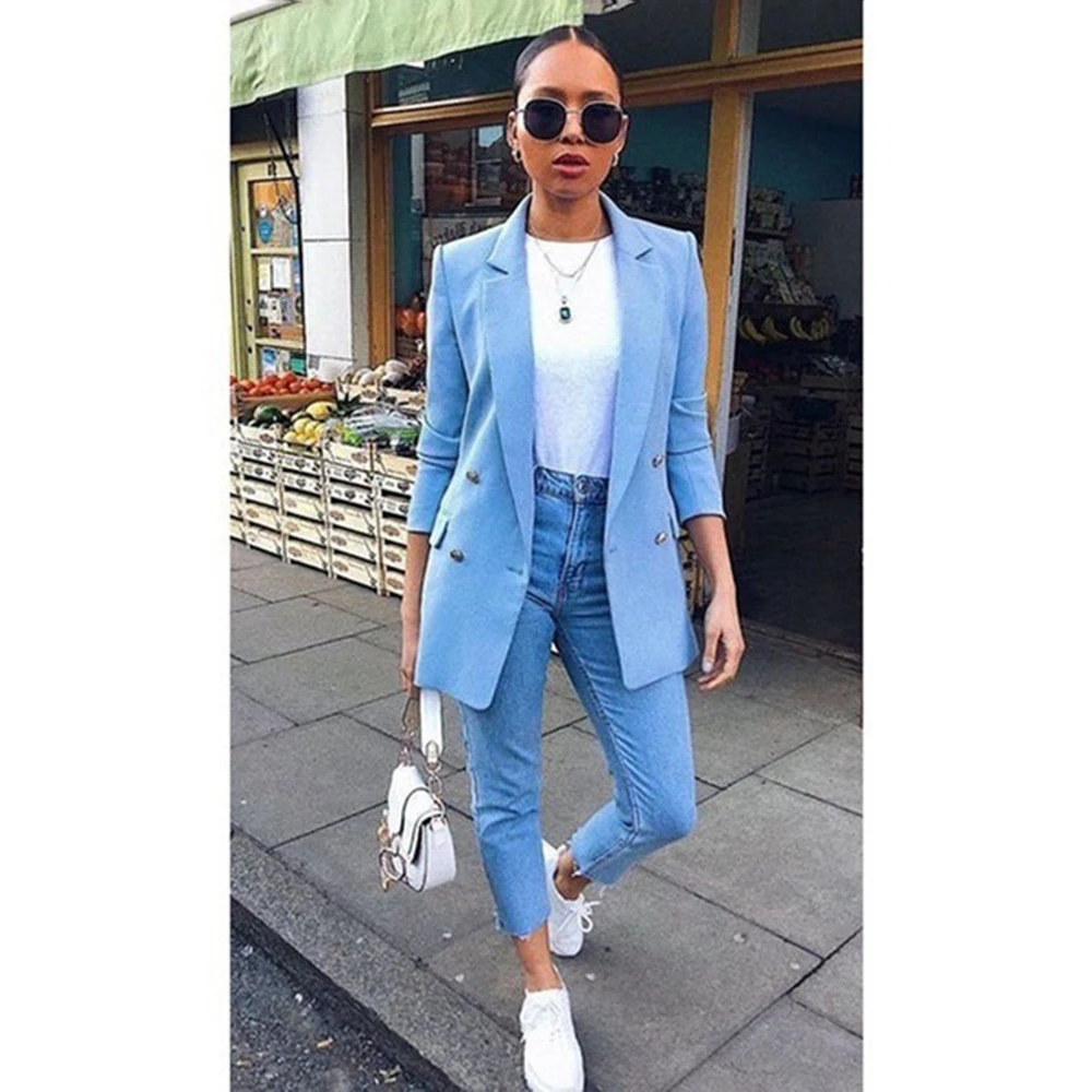 

Women Basic Notched Collar Solid Blazer Fashion Spring Autumn Suit Slim Coat Office Ladies Blazer Outwear Chic Tops Plus Size