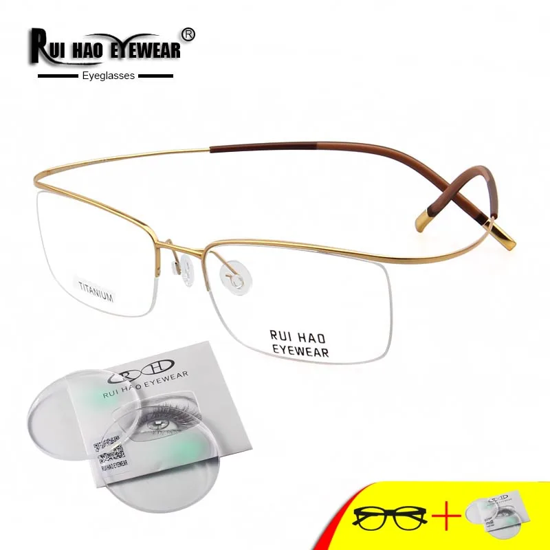 Brand Prescription Eyeglasses Half Rimless Pure Titanium Glasses Resin